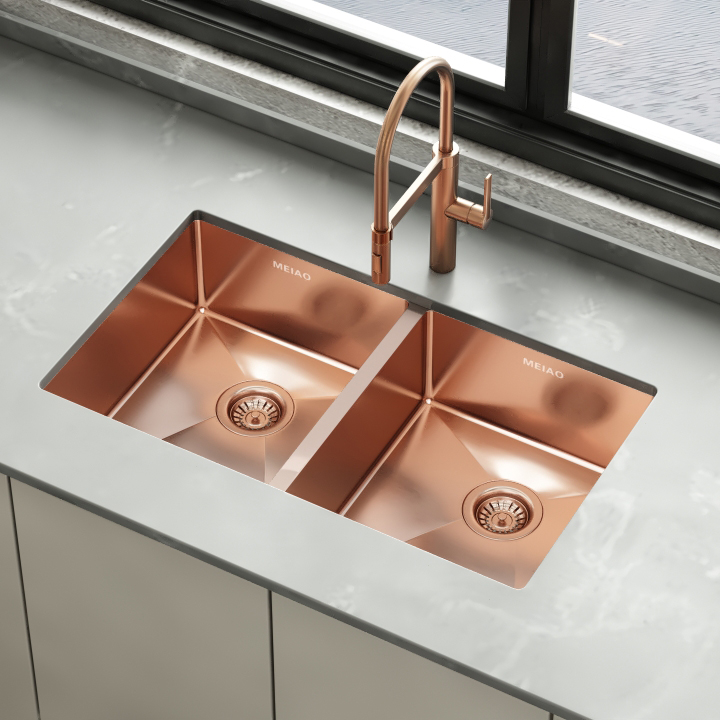 760mm*440mm Handmade 304 PVD Rose Golden Kitchen Sink