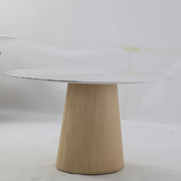 Table basse en marbre ronde moderne avec base de bois