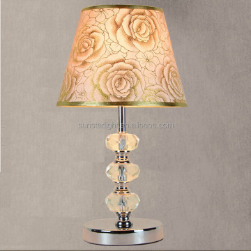 Modern Metal and Crystal Table Lamp with Fabric Shade for Bedroom and Living Room