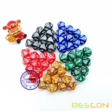 50 piezas surtido colores D10 paquete, 5X10pcs dados de 10 caras poliédricas dados D10 juego de mármol