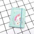 Cuaderno de tapa dura con correa de cubierta de unicornio lindo personalizado