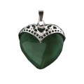 Green Aventurine Antique Silver Alloy Heart Pendant Necklace 45cm Black Cord