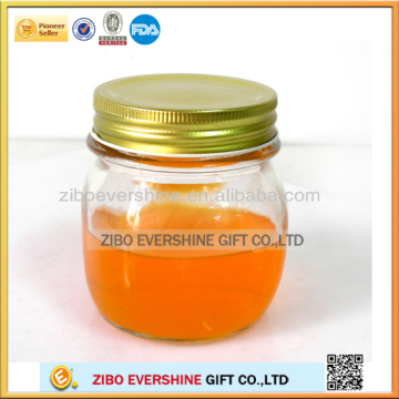 9oz clear glass canning jars bee honey jar with metal lid and lifting handle