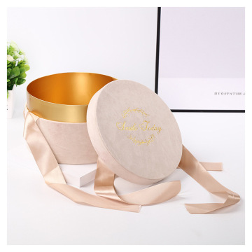 Custom Logo Ribbon Handle Suede Round Box