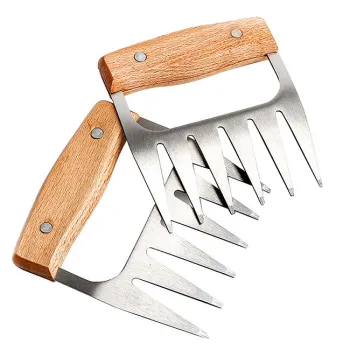 Stainless Steel Turkey Meat Claws 2 pc Set with Wooden Handle