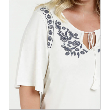 Newest women casual blouse designs embroidery blouse