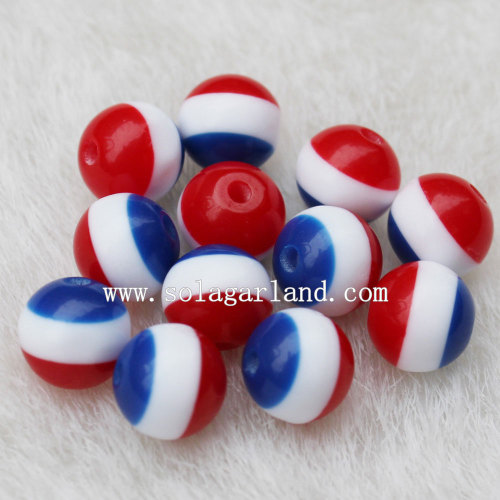 The Cute Round Striped Resin Beads with Red White Blue Color for Jewelry