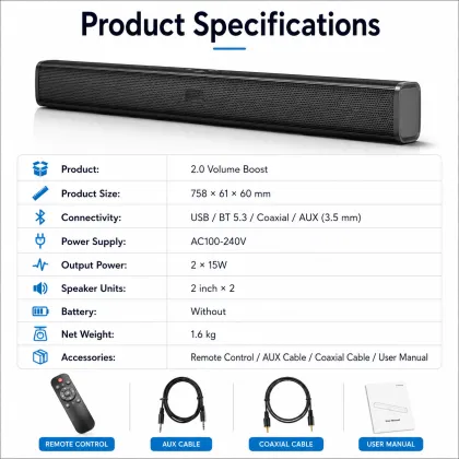 Modern Slim Bluetooth Soundbar with Wireless Connectivity