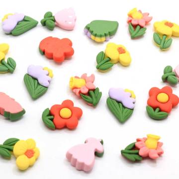 100PCS Multicolor Flatback Resin Flower Cabochons with Leaves Scrapbook Craft DIY Embellishments Decor Headwear Accessories