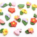 Lovely Flower Flatback Resin Cartoon Bloom With Green Leaves Decoration Crafts Home Early Education DIY Hair Bows Accessories