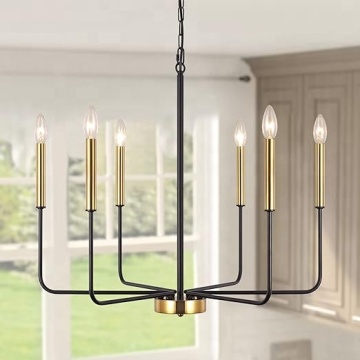 Modern Black Gold Candle Chandelier - 6 Lights Metal Indoor Hanging Lighting