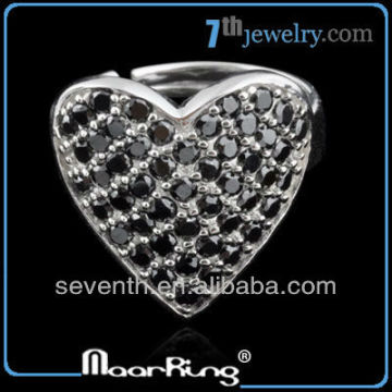 Heart Shaped Fashion 925 Sterling Silver Ring with Micro Pave Black CZ Stone