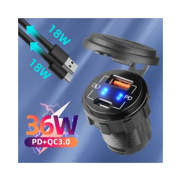 24V Socket Voltmeter Bus Universal 12V 36W QC3.0 PD Dual USB Port Socket Dual USB Charger Car