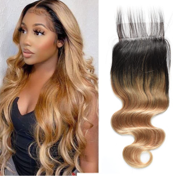Ombre Brown Pre Plucked 4x4 Lace Front Closure Human Hair Wig