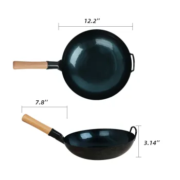 Handmade Preseason nonstick Carbon Steel Chinese Wok wooden handle hammer wok