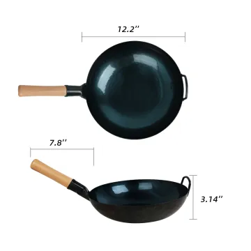 Handmade Preseason nonstick Carbon Steel Chinese Wok wooden handle hammer wok