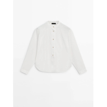 Women's fashion casual interior with gold poplin buttons, pure cotton long sleeved shirt