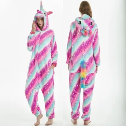 cute woman flannel one piece hooded pajamas sleepwear