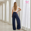 Glänzende Satin-Pendlerhose mit weitem Bein