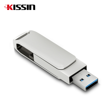 Kissin Factory Direct OTG USB Flash Drive - 2.0/3.0, 16GB/32GB/64GB, Silver, Swivel, Waterproof