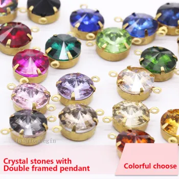 New 6-14mm Rhinestone crystal glass stone with double frame pendant Round rivoli sew on with Golden claw Diy wedding dress Deco