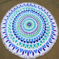 100% cotton printed round beach towel with tassel