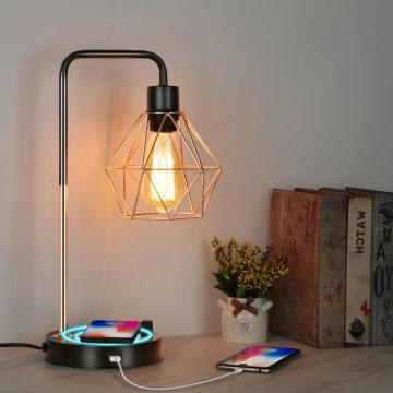 Industriële nachtkastje lamp met draadloze oplader