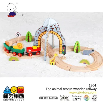 35pcs animal cescue railway toys wood track trian set