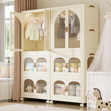 Gabinete de almacenamiento móvil plástico plegable de dormitorio moderno para ropa de bebé con ruedas