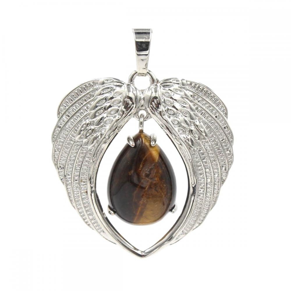 Gemstone Silver Aloy Wing Wing Teardrop Gemstone Coste de la forma del corazón Curry Curing Reiki Wing Charm Perts para joyas de bricolaje