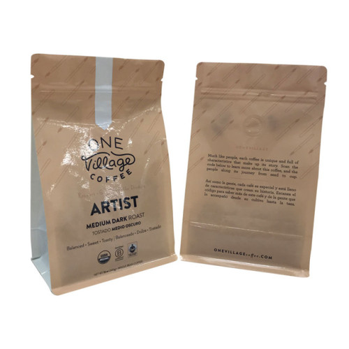 Compostable block bottom coffee packaging 340g with valve