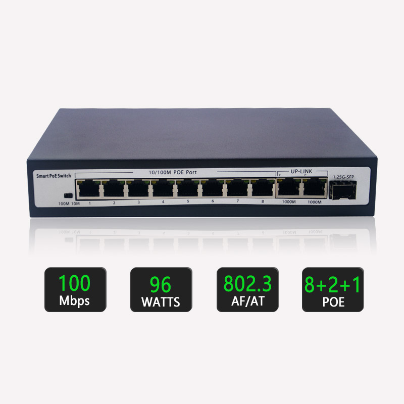 8 Port Poe Switch With 2 Gigabit Uplinks And 48v 96w Poe+, High Quality ...
