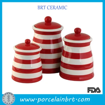 Red and white stripes tea sugar coffee canisters
