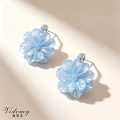 Stunning Blue Three-Dimensional Resin Flower Earrings