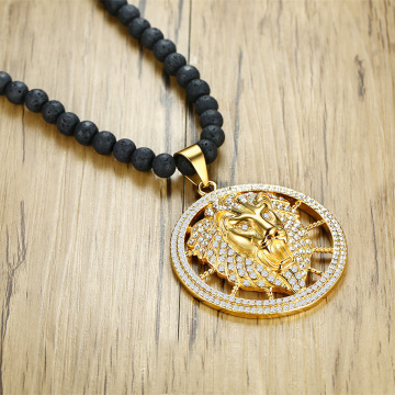 Hiphop CZ Gold Plated Lion Head Pendant Necklace