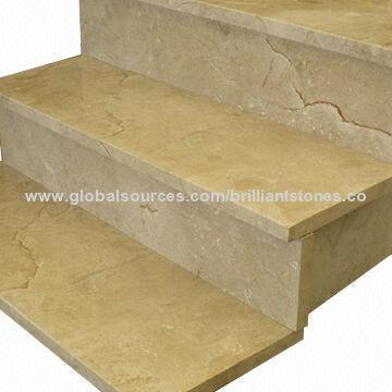Crema Marfil Marble Stair, With Tread & Raiser, Beige Color, Customized Size,For Interior Decoration