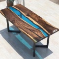 China Home Furniture Direct Solid Walnut Wood Restaurant Kitchen River Dining Table Epoxy Resin Slab Factory