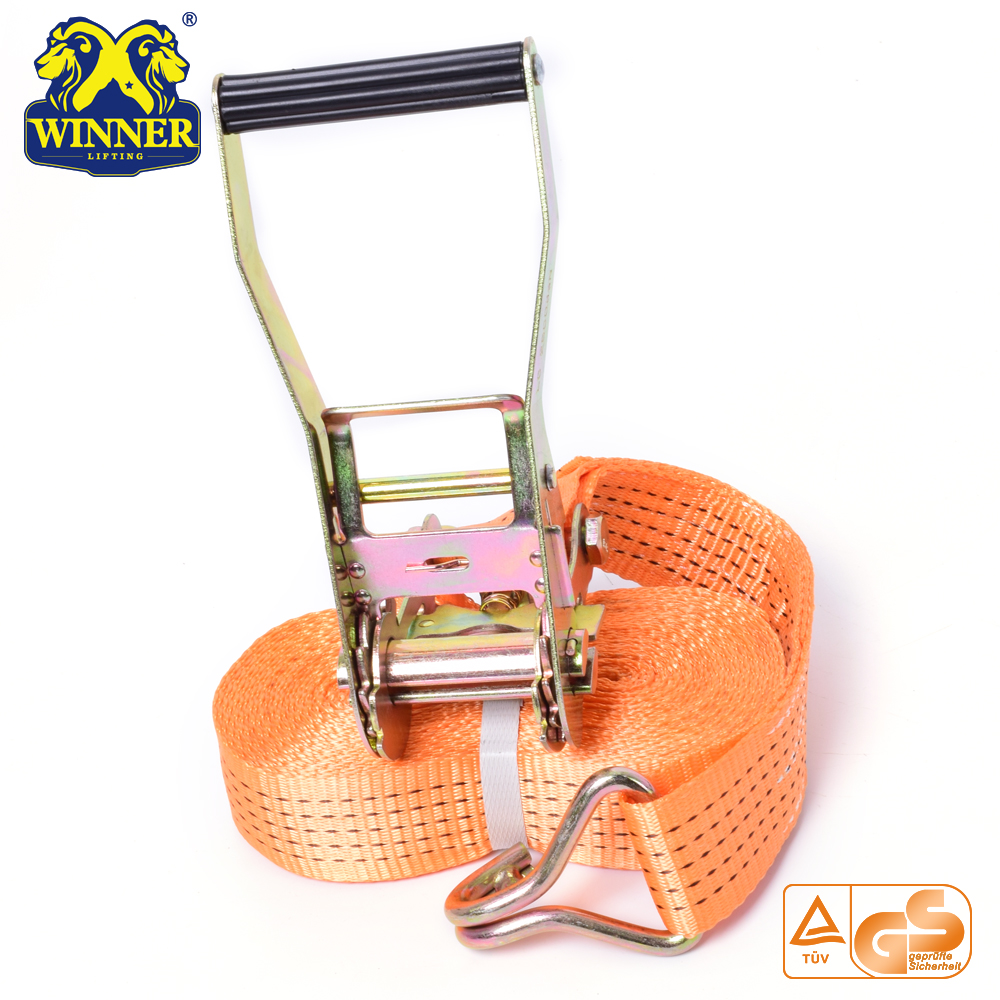 Orange Ratchet Tie Down Straps And Cargo Lashing Belt With Hooks