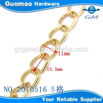Shiny Golden 15.5x11mm curb link bag chain leather weaved iron chain