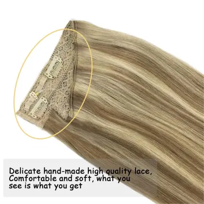 Drop shipping Own Band Remy Halo Hair Piece Highlight Color Silk Straight Real Brazilian Human Hair Halo Hair Extension