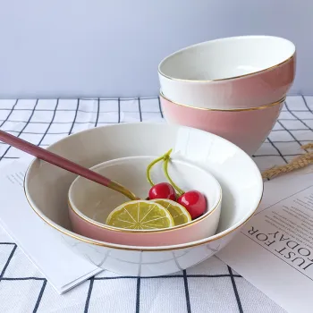 2019 New Ceramic Bowl Sets Pink Kitchen Noodle fruit ramen Japanese Style Bowls for restaurant
