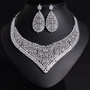 Floral Teardrop Bib Bridal CZ Jewelry Set