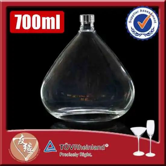 Unique shaped flat triangle 700ml xo glass bottle for sale