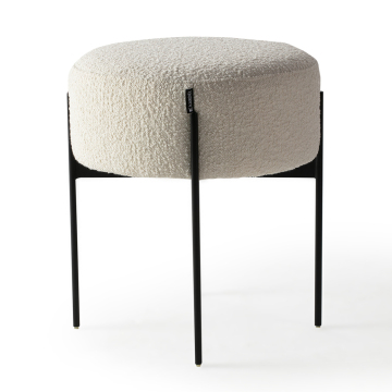 New 18-inch Wide Fabric Upholstered Round Ottoman with Black Metal Frame - Stylish Seating and Storage Solution