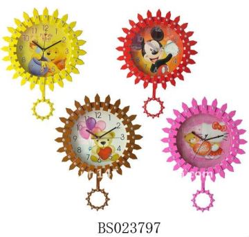Fence cartoon round wall clock with pendulum