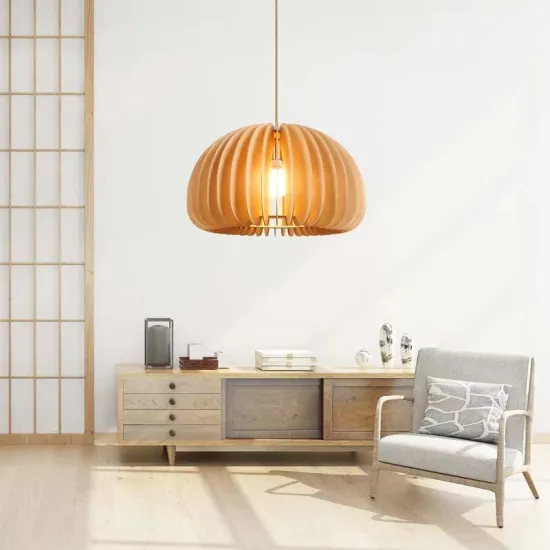Pumpkin Modern LED Wooden Pendant Light for Bedroom and Restaurant