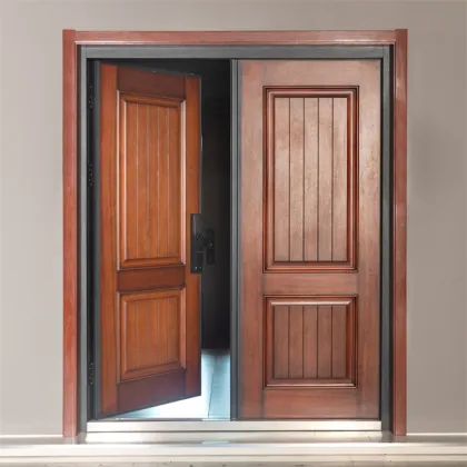 Exterior Double Main Door Carving Design: Armored Aluminum and Wood Doors