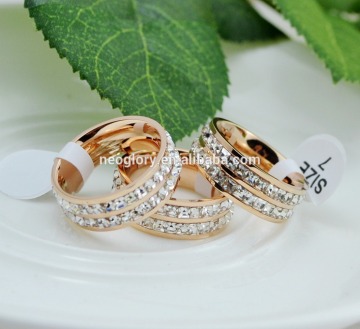 Women Luxury Double White Rhinestone Titanium Ring 2015 New Design