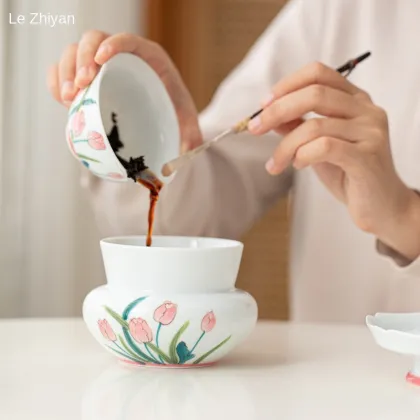 Hand-Painted Tulip Jianshui Ceramic Kung Fu Tea Set