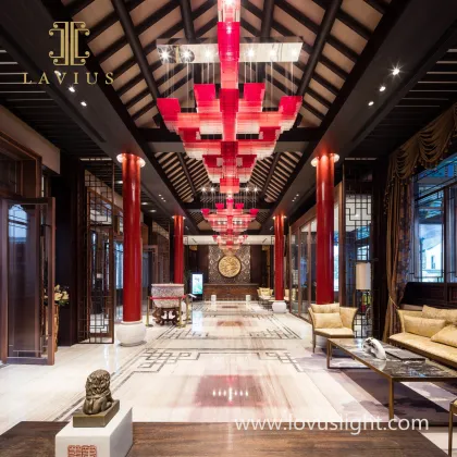 Chinese element chandeliers hotel hall chandeliers red large-scale project hotel chandeliers